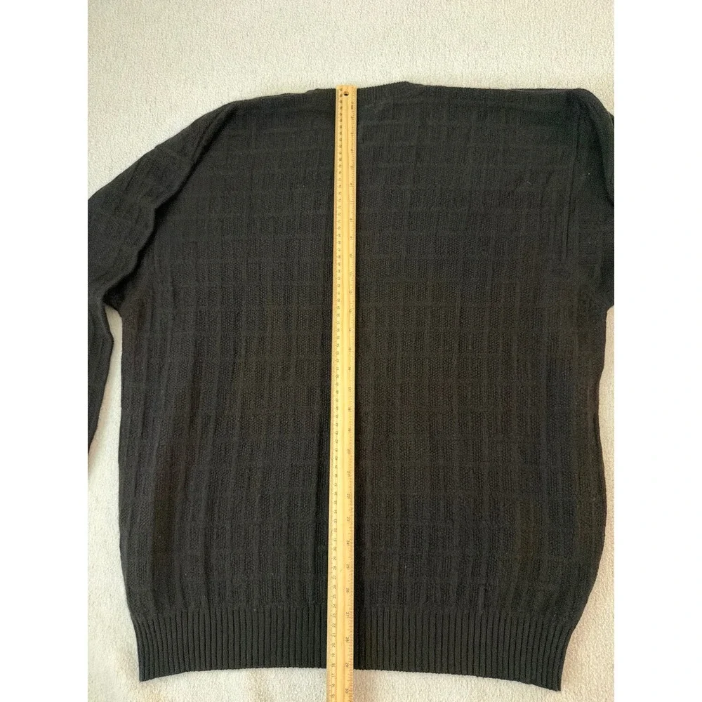 Neiman Marcus Mens XXL Pure Cashmere Crewneck Sweater Black Textured Grid Knit